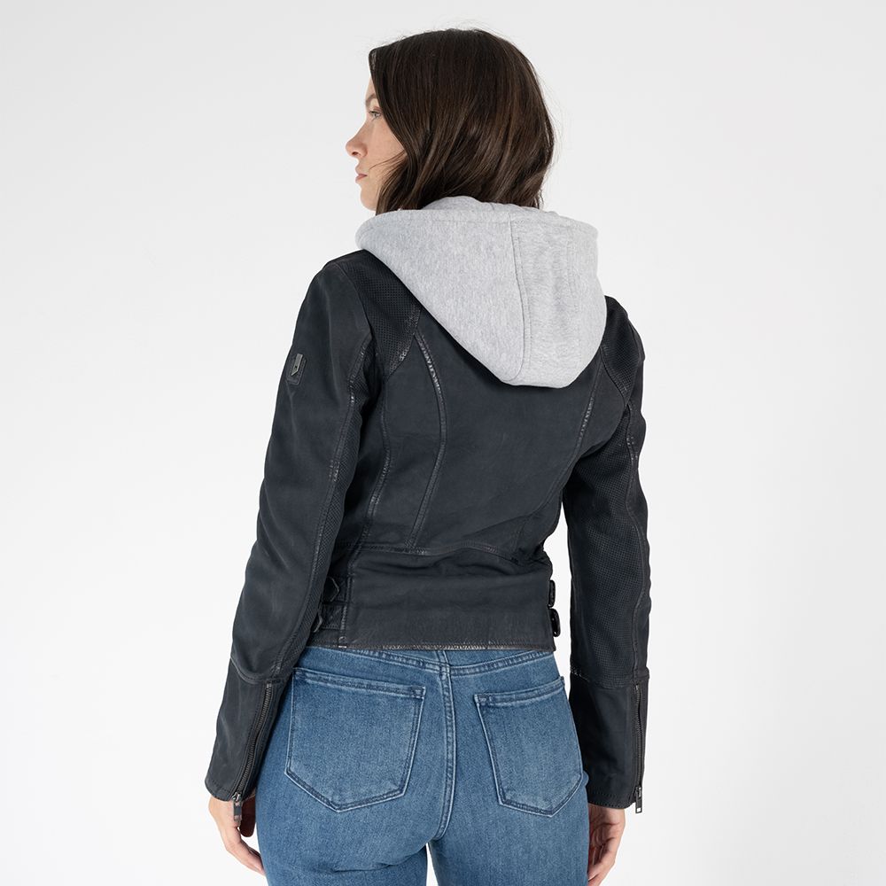 Lisa RF Leather Jacket, Indigo