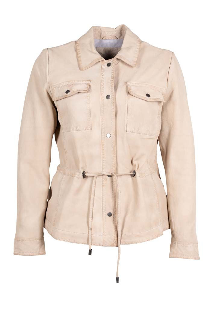 Amaly RF Leather Jacket, Chalk