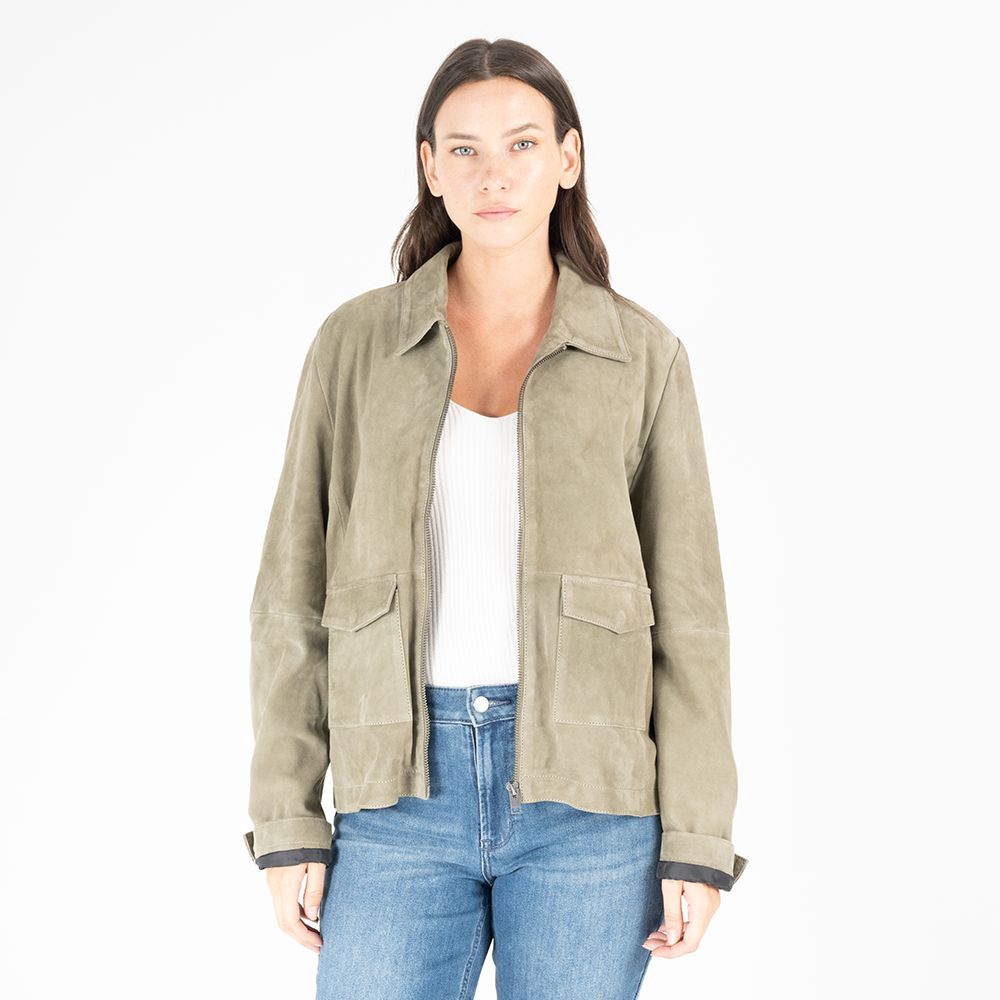 Yaima CF Leather Jacket, Light Sage