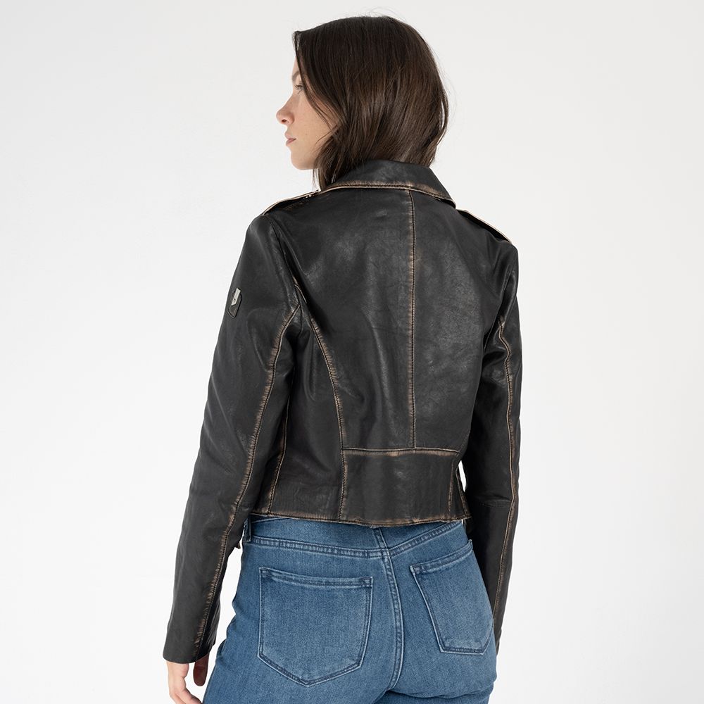 Sharon RF Leather Jacket, Black Brown