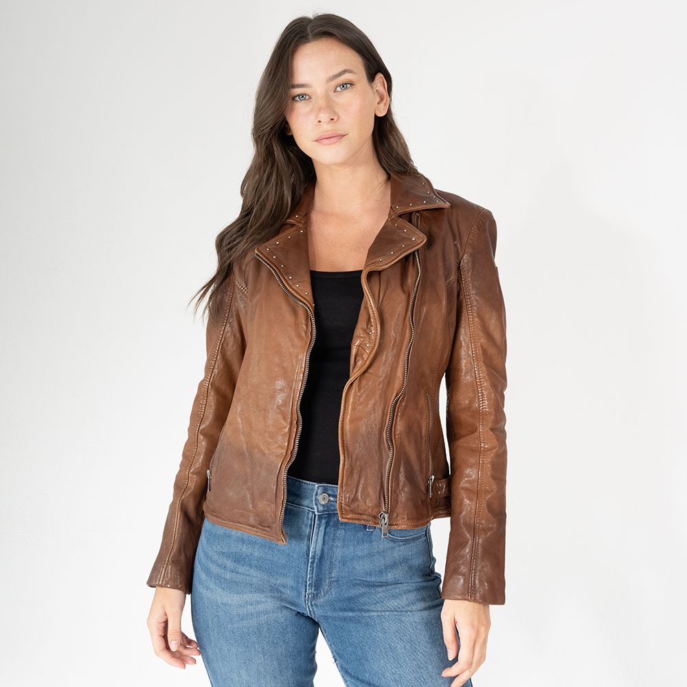 Naila RF Leather Jacket, Golden Brown