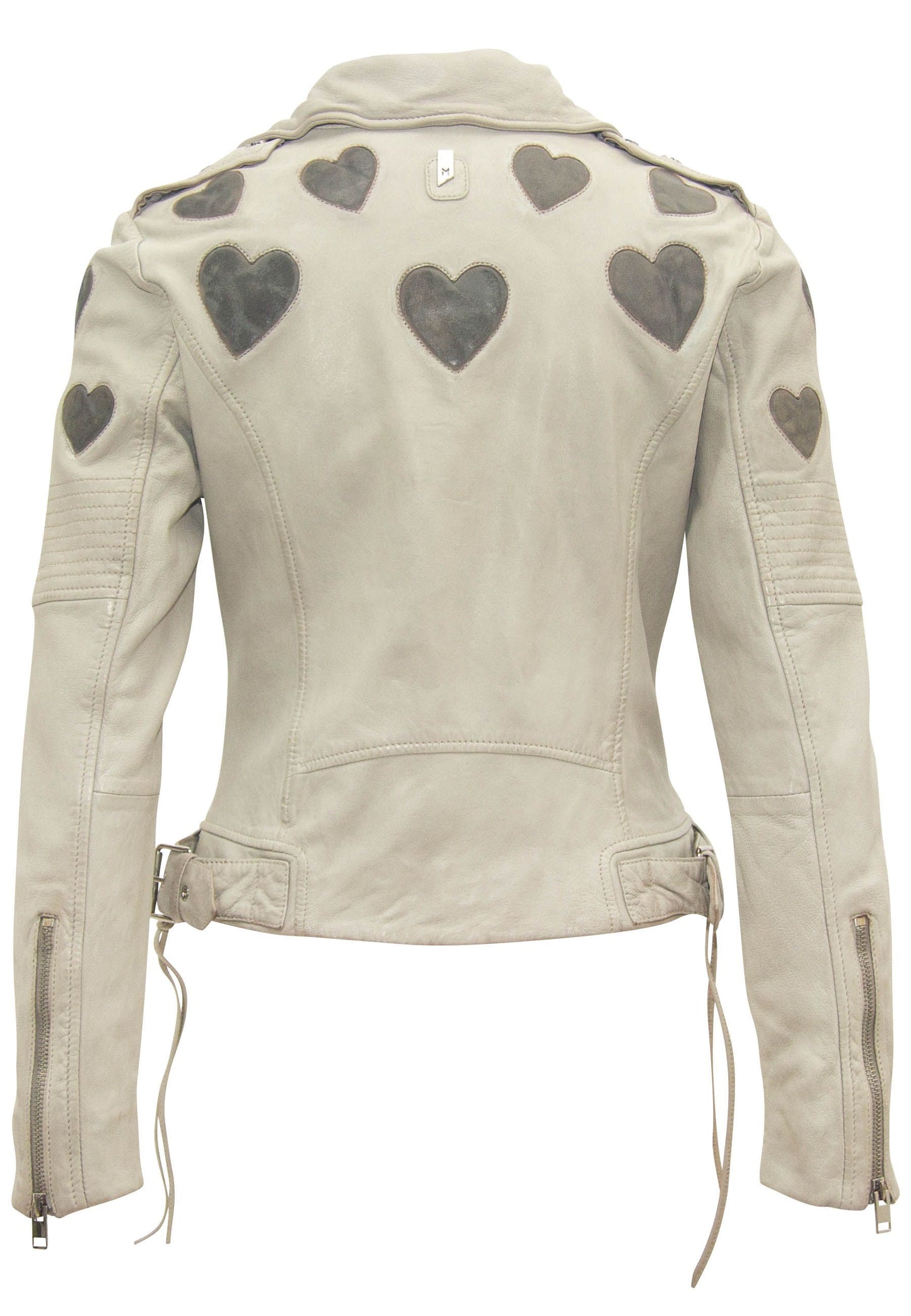 Reo RF Heart Detail Leather Jacket, Off White/Grey