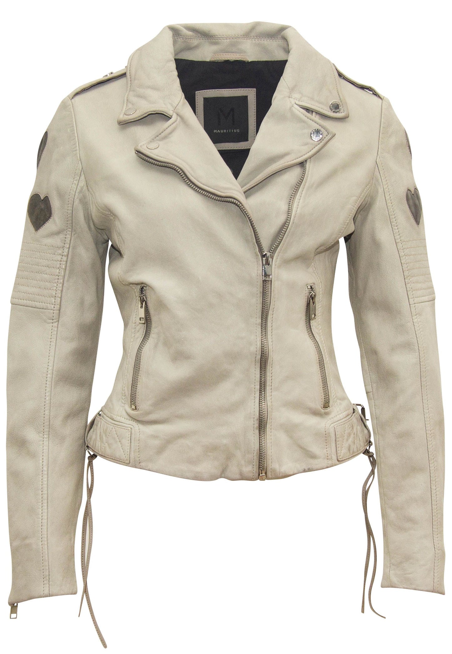 Reo RF Heart Detail Leather Jacket, Off White/Grey