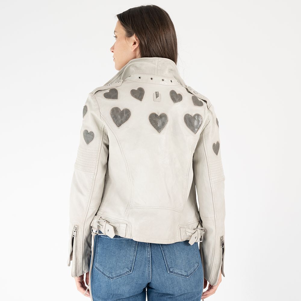 Reo RF Heart Detail Leather Jacket, Off White/Grey