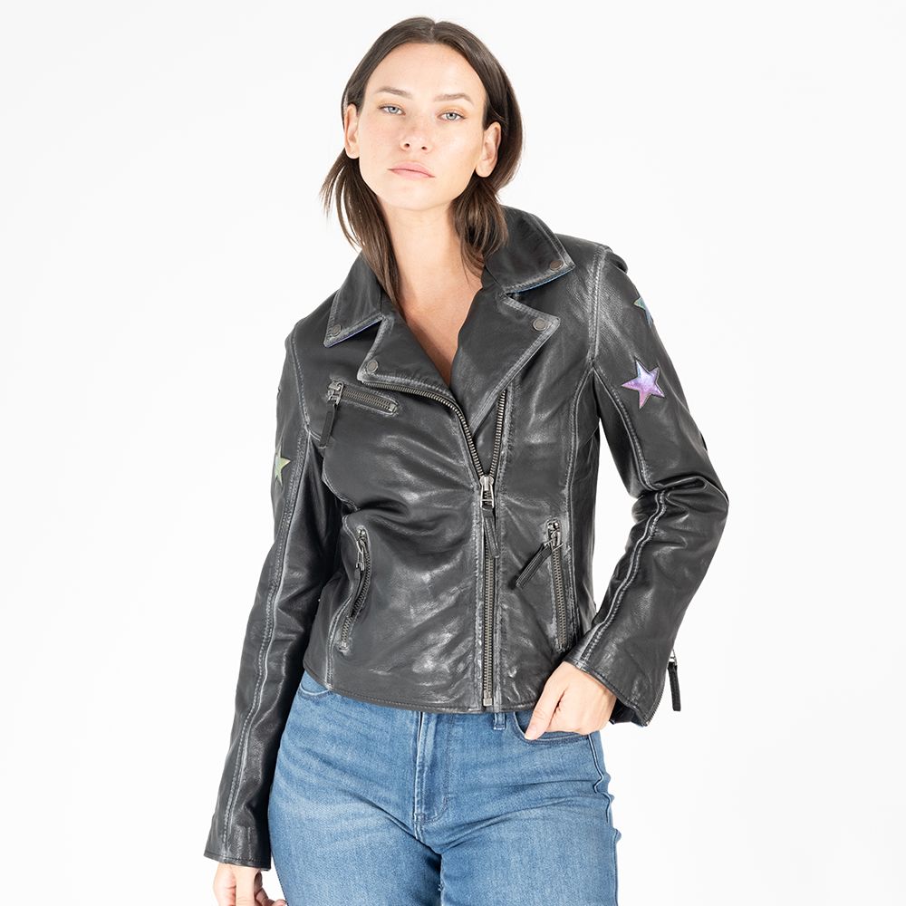 Candy RF Leather Jacket, Black Rainbow