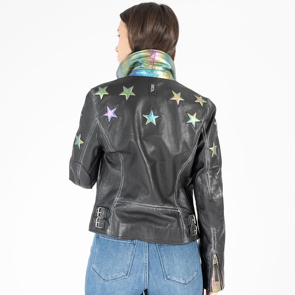 Candy RF Leather Jacket, Black Rainbow