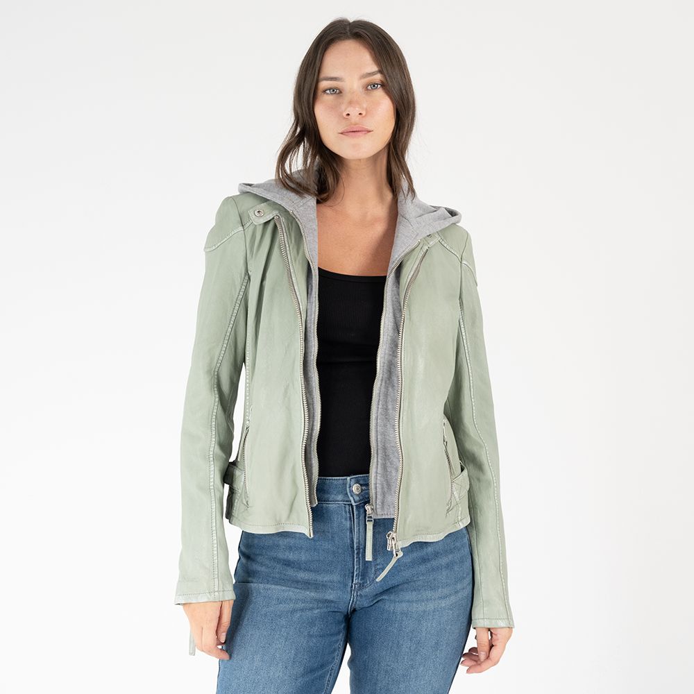 Finja RF Leather Jacket, Seafoam
