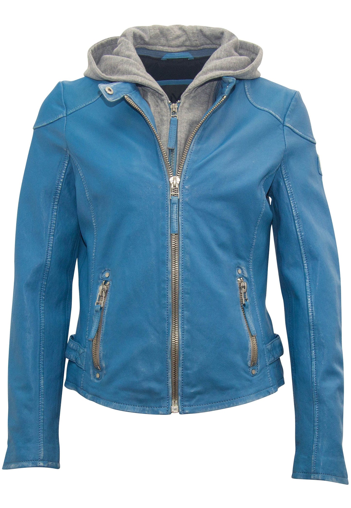 Finja RF Leather Jacket, Blue Lagoon