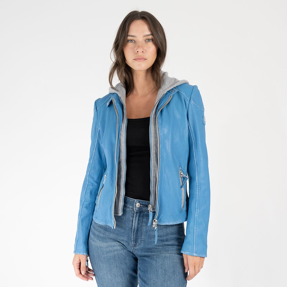Finja RF Leather Jacket, Blue Lagoon