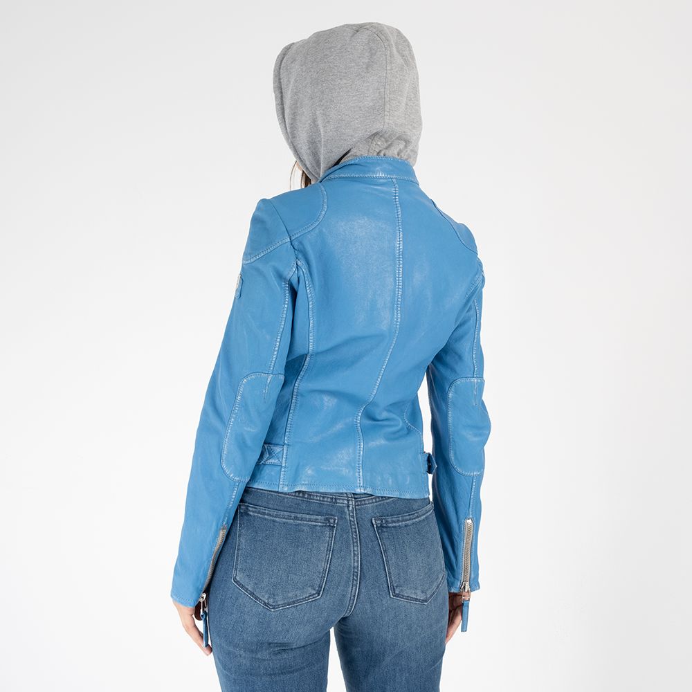 Finja RF Leather Jacket, Blue Lagoon