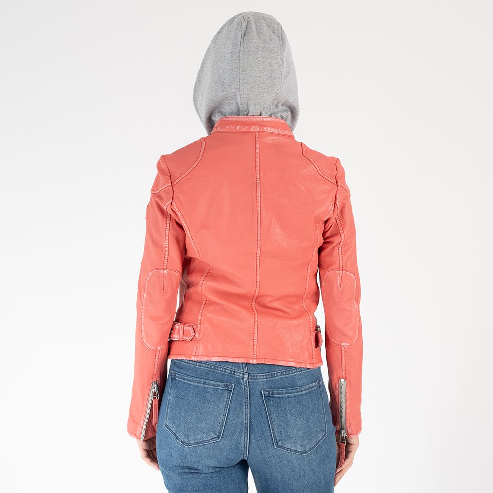 Finja RF Leather Jacket, Coral