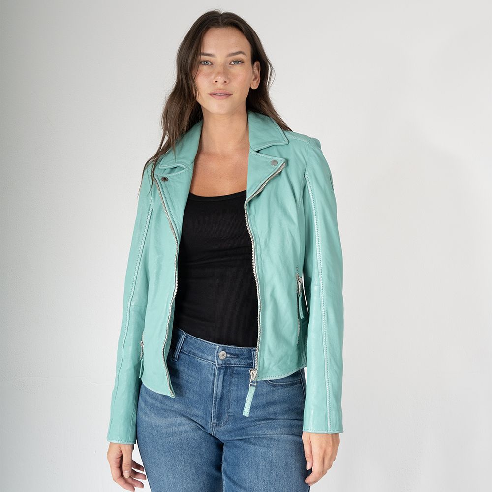 Louzia RF Leather Jacket, Aqua