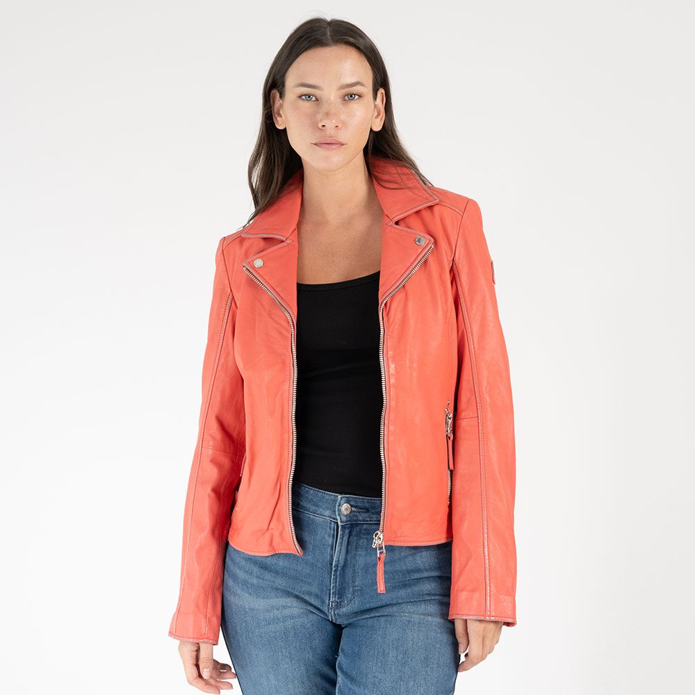 Louzia RF Leather Jacket, Coral