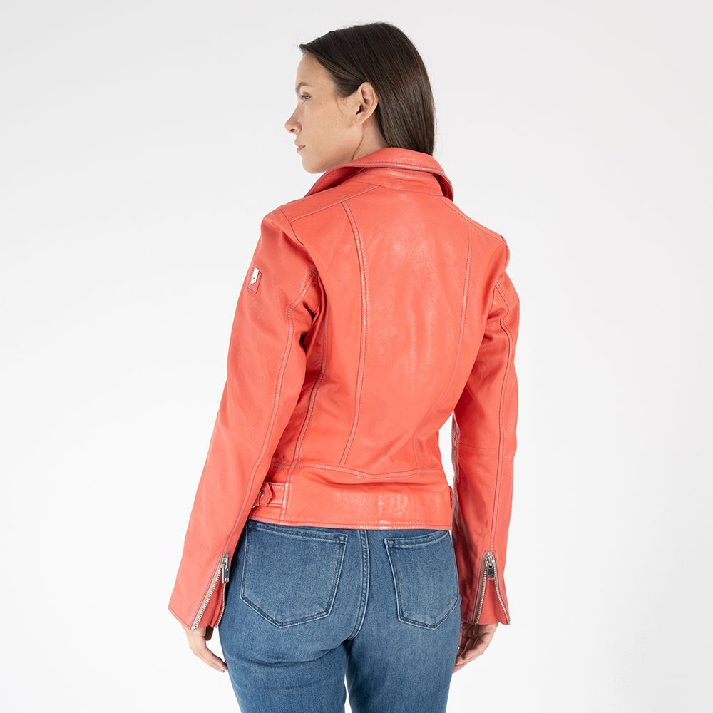 Louzia RF Leather Jacket, Coral