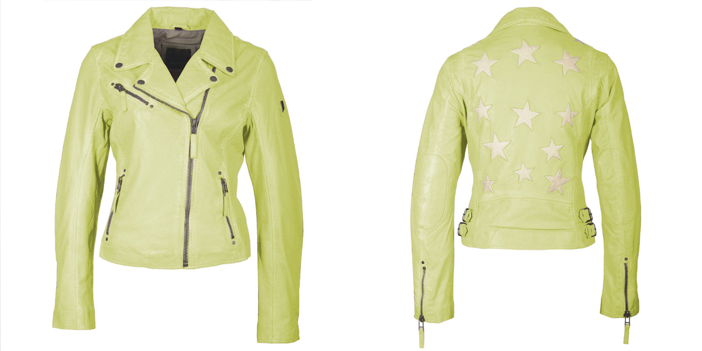 Christy RF Star Detail Leather Jacket, Limeade