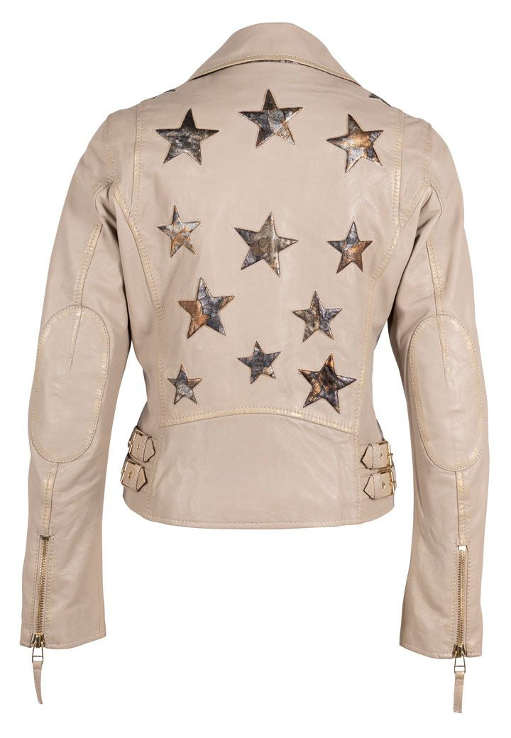 Christy RF Star Detail Leather Jacket, Marble