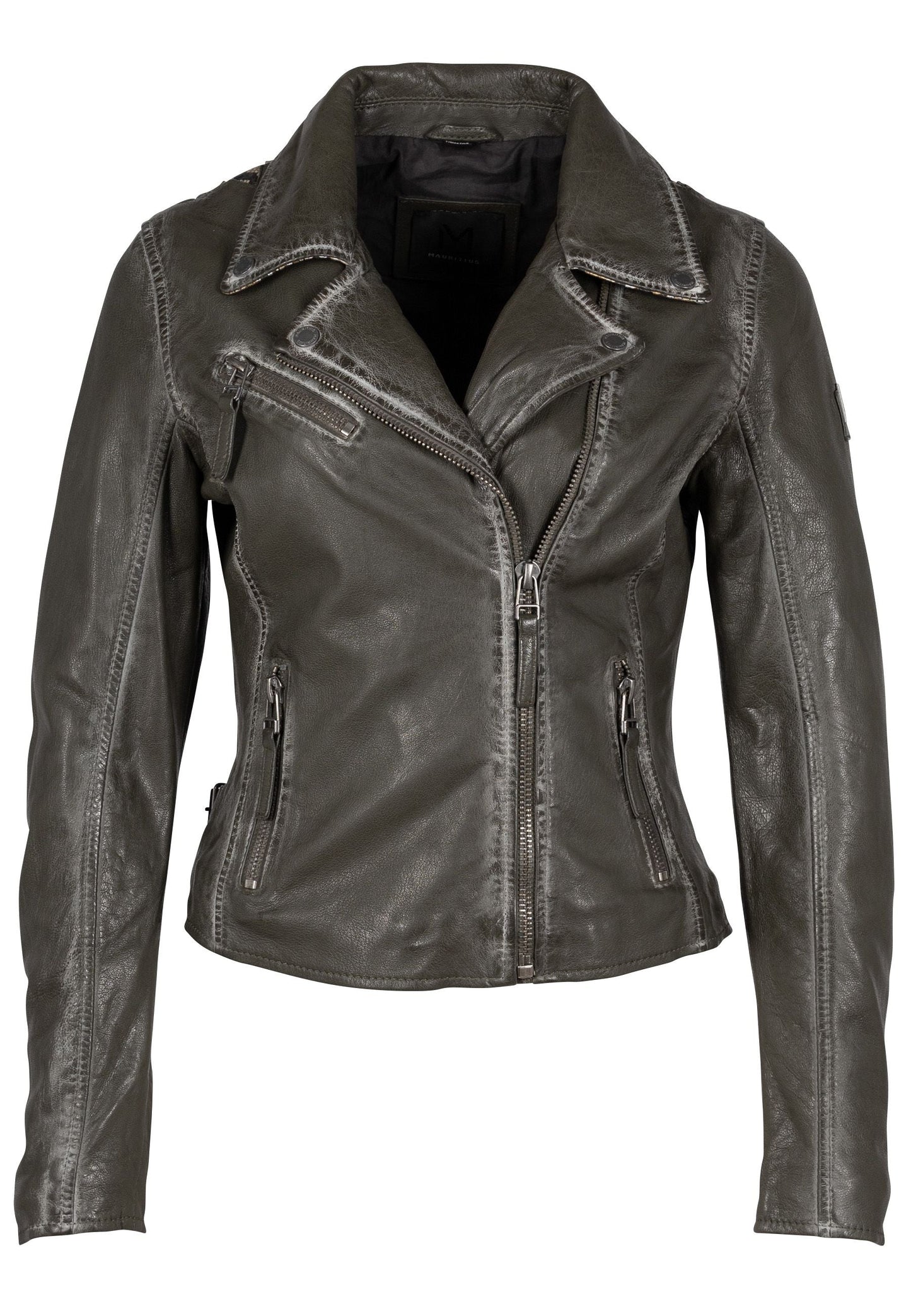 Christy RF Star Detail Leather Jacket, Olive Snake