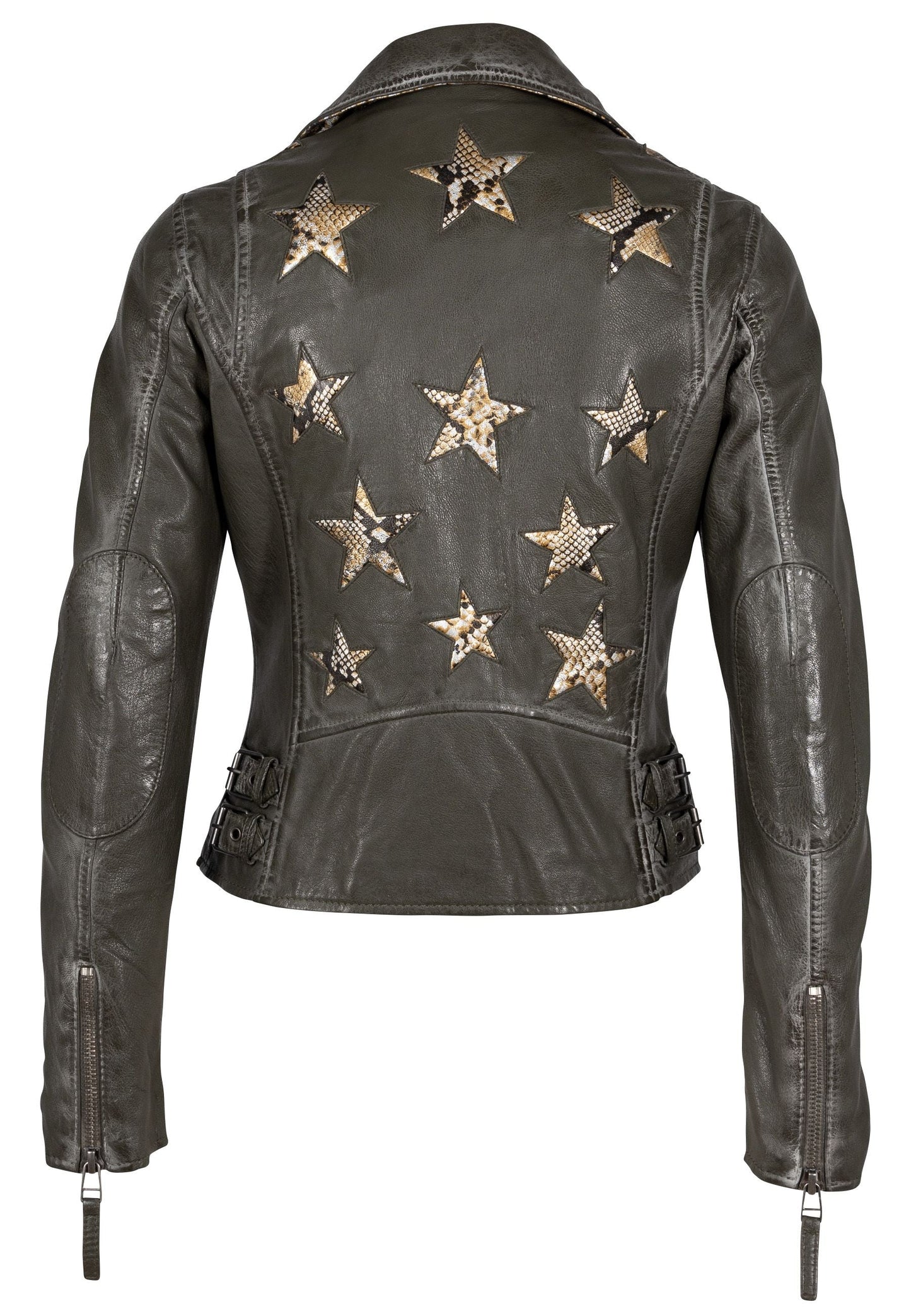 Christy RF Star Detail Leather Jacket, Olive Snake