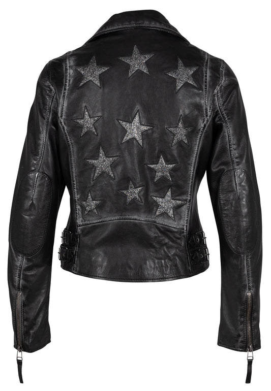 Christy RF Star Detail Leather Jacket, Night Sky