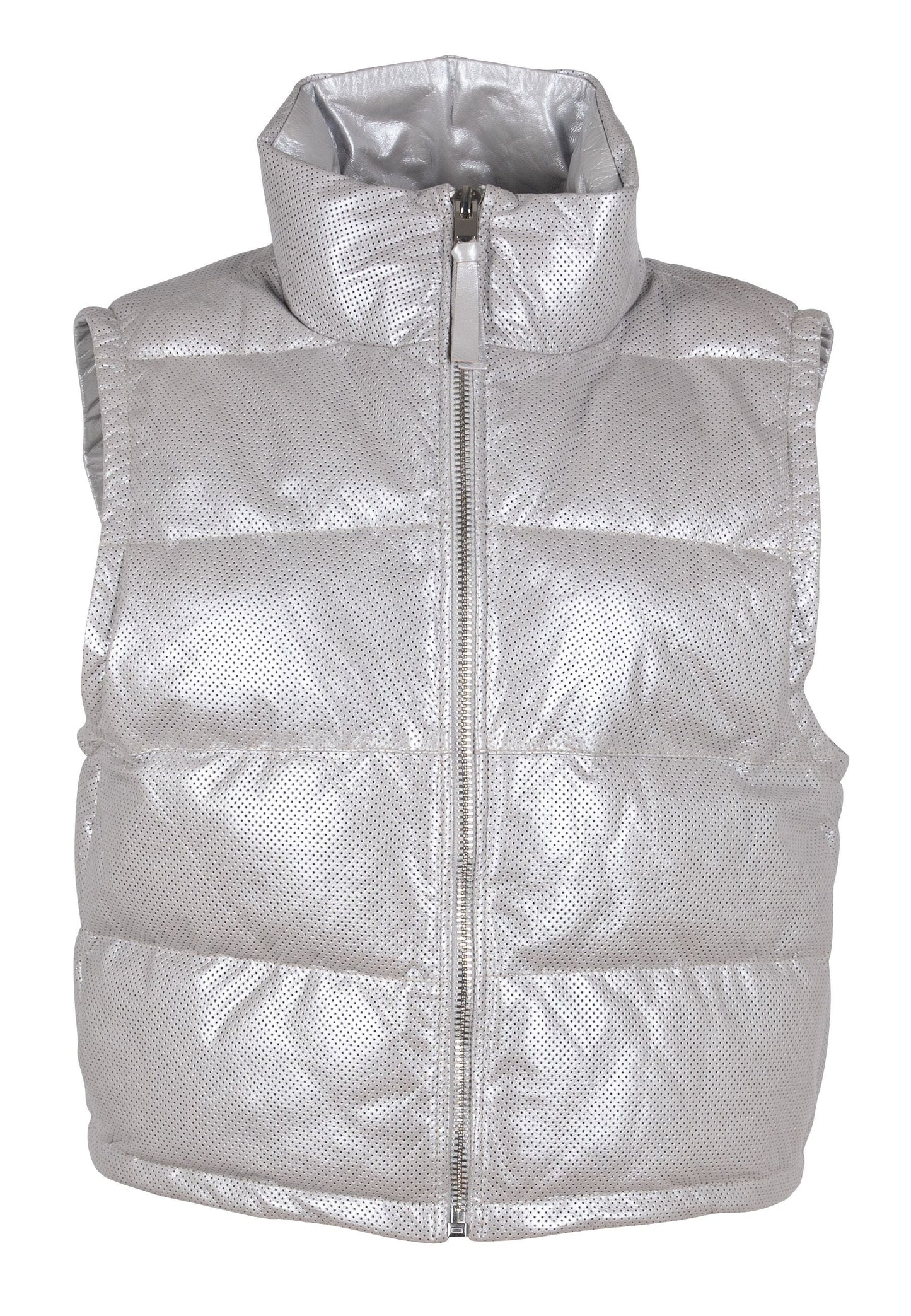 Ellice OS Leather Vest, Silver Metallic