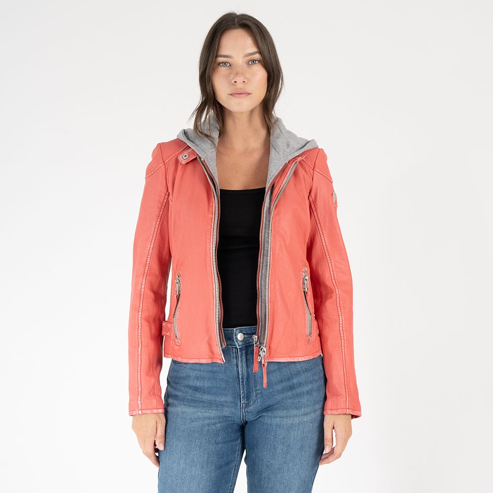 Finja RF Leather Jacket, Coral