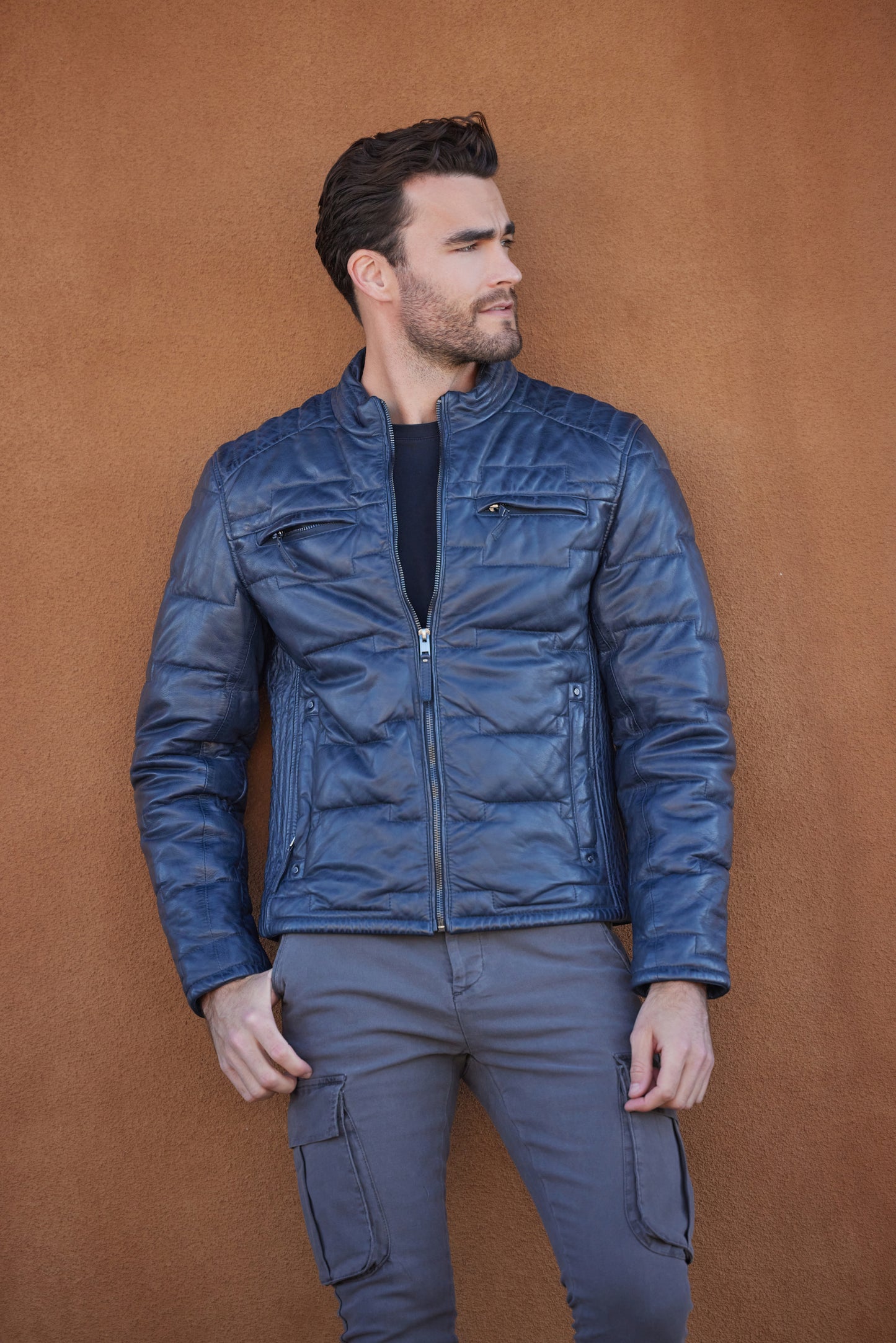 Aplin CF Leather Jacket, Navy