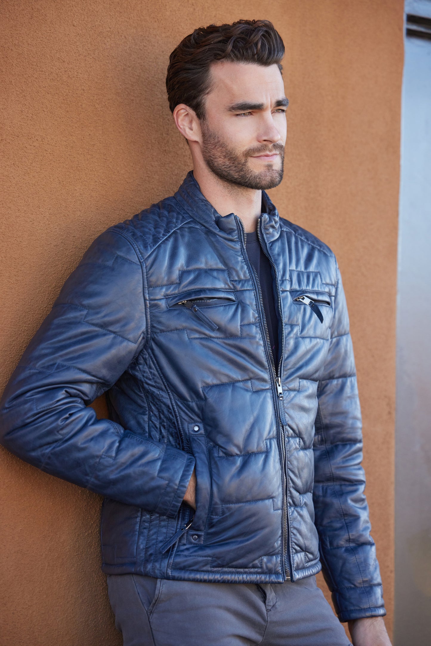 Aplin CF Leather Jacket, Navy