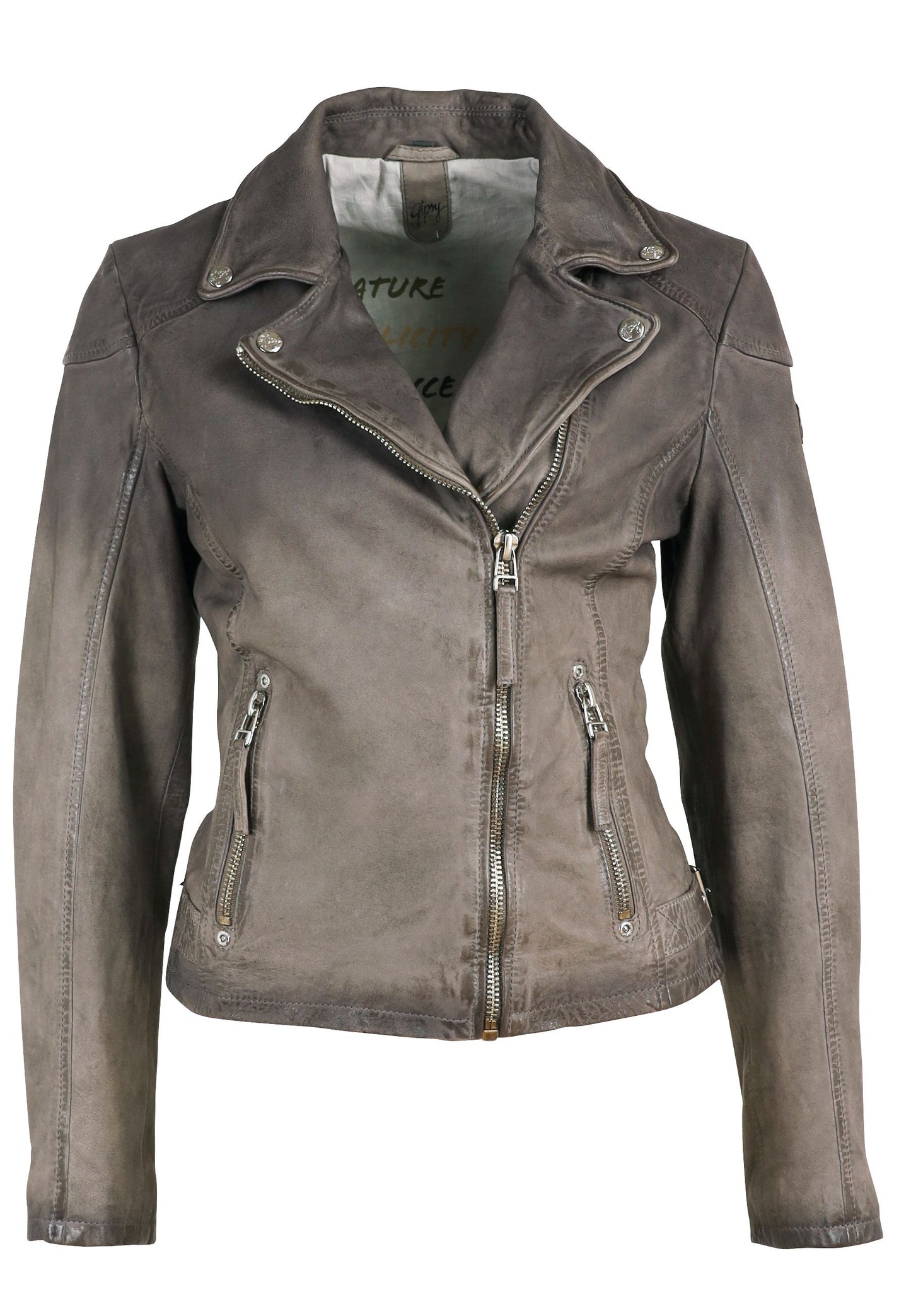 Karyn RF Leather Jacket, Dusty Blue