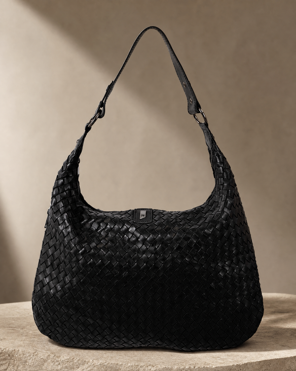 June Slouchy Woven Leather Shoulder Bag