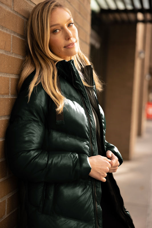 Vallie CF Leather Jacket, Dark Green