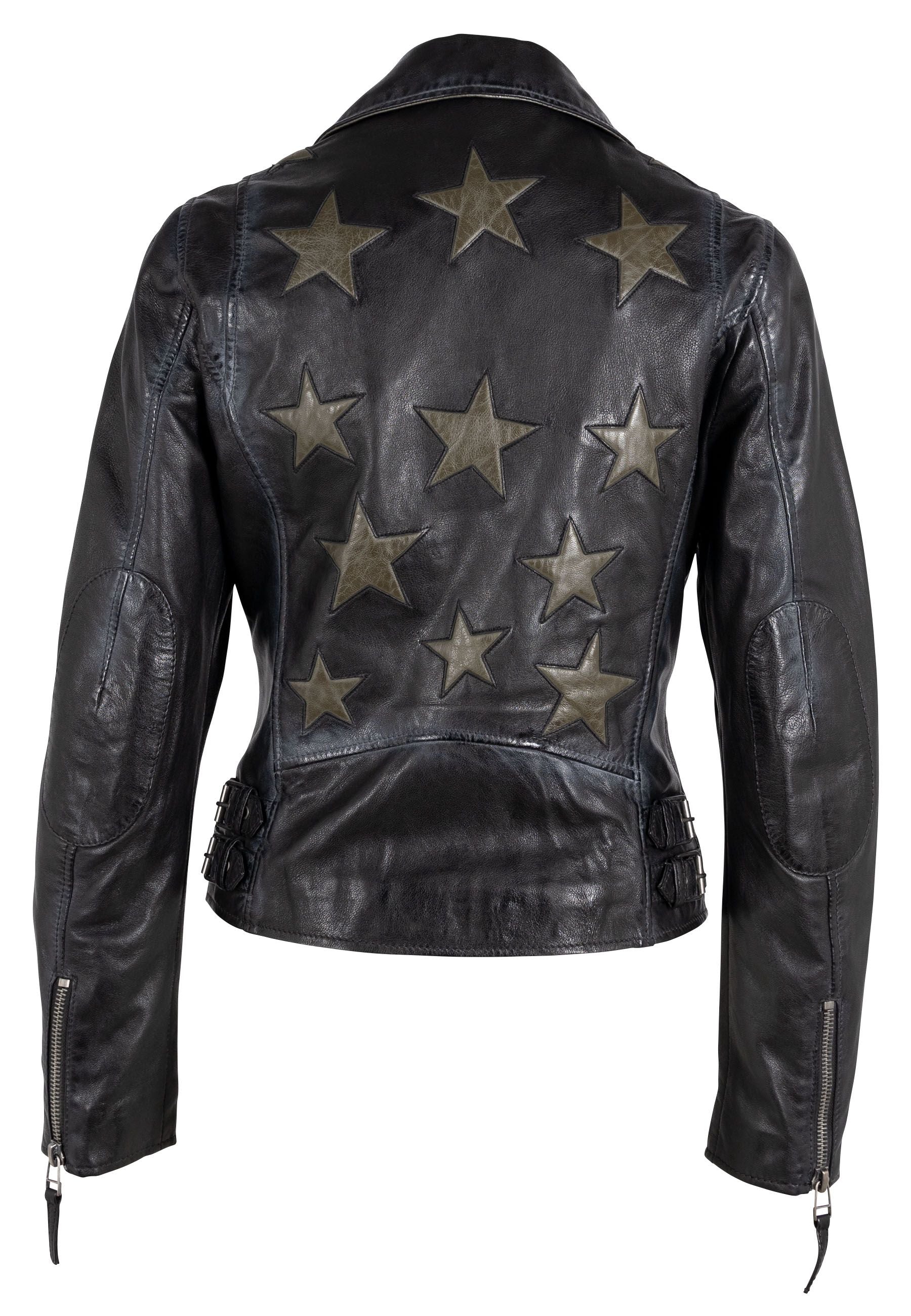 Christy RF Star Detail Leather Jacket Black Olive