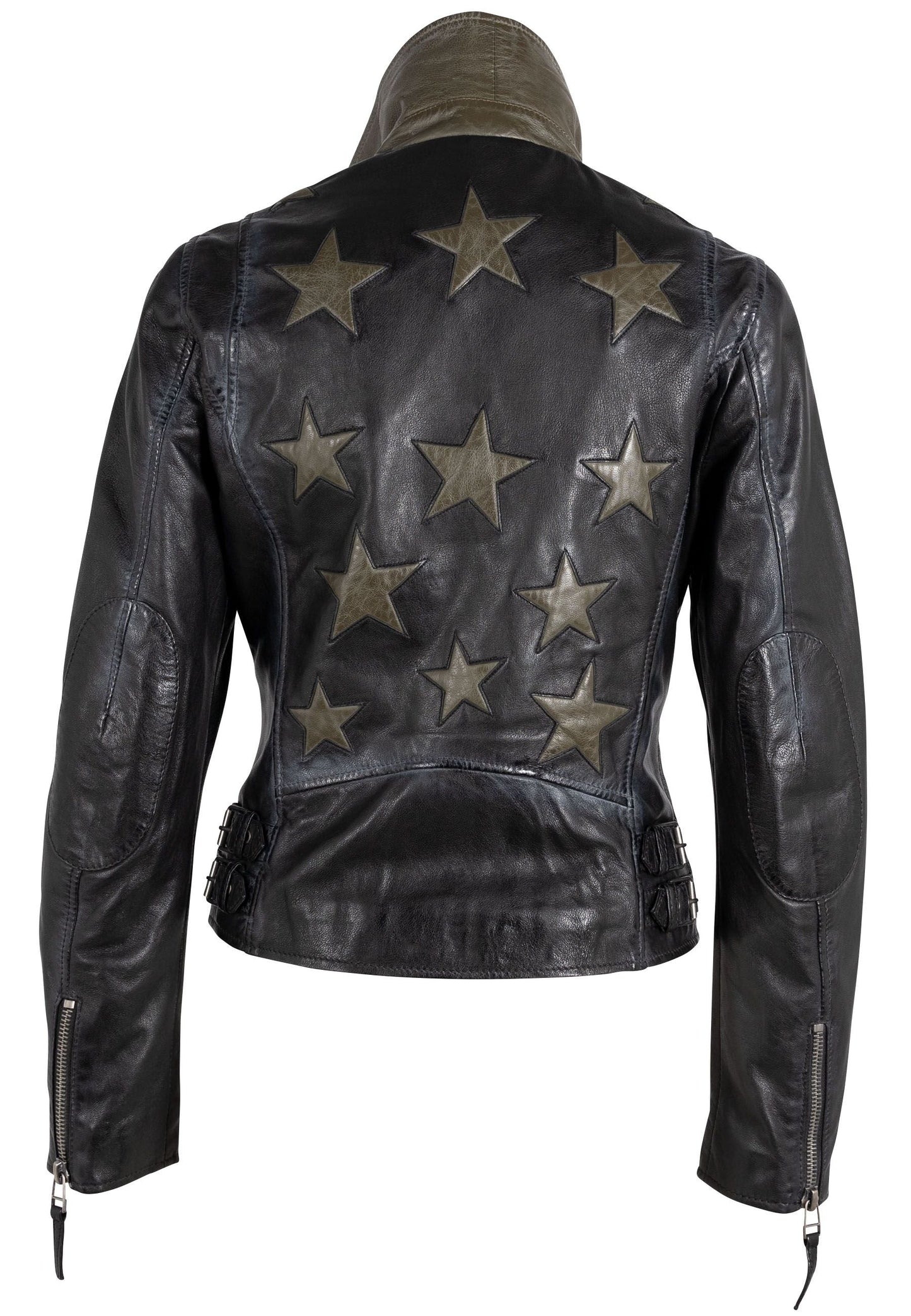 Christy RF Star Detail Leather Jacket, Black Olive