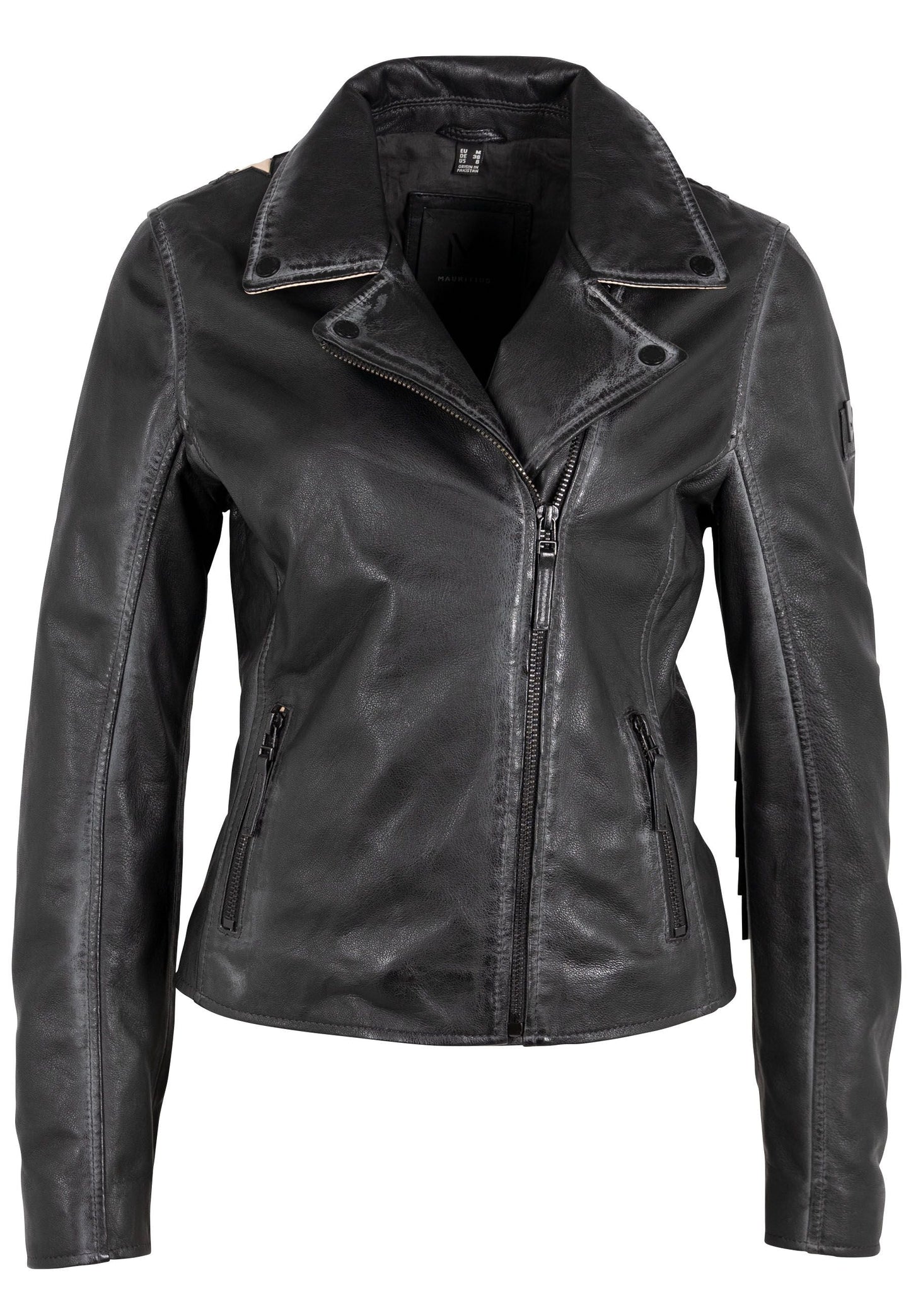 Crissy RF Star and Fringe Detail Leather Jacket, Black