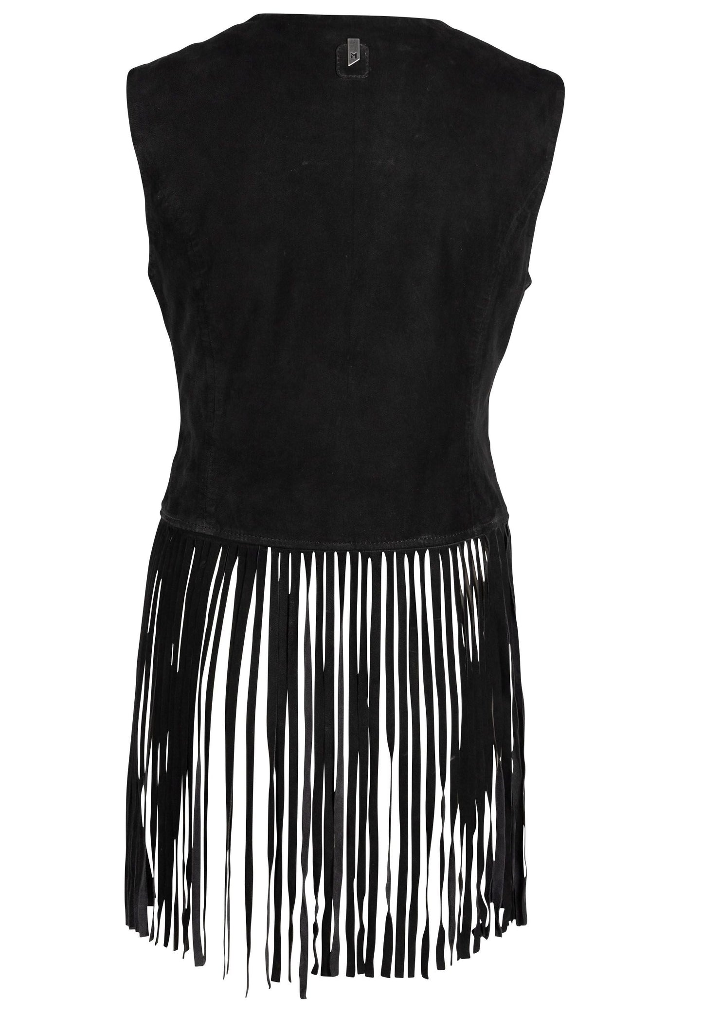 Katy RF Fringe Leather Vest, Black