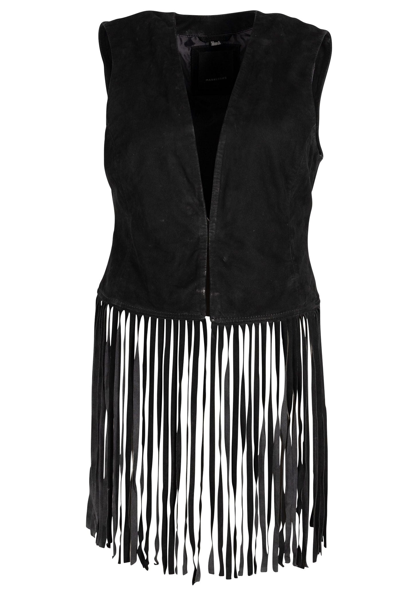 Katy RF Fringe Leather Vest, Black