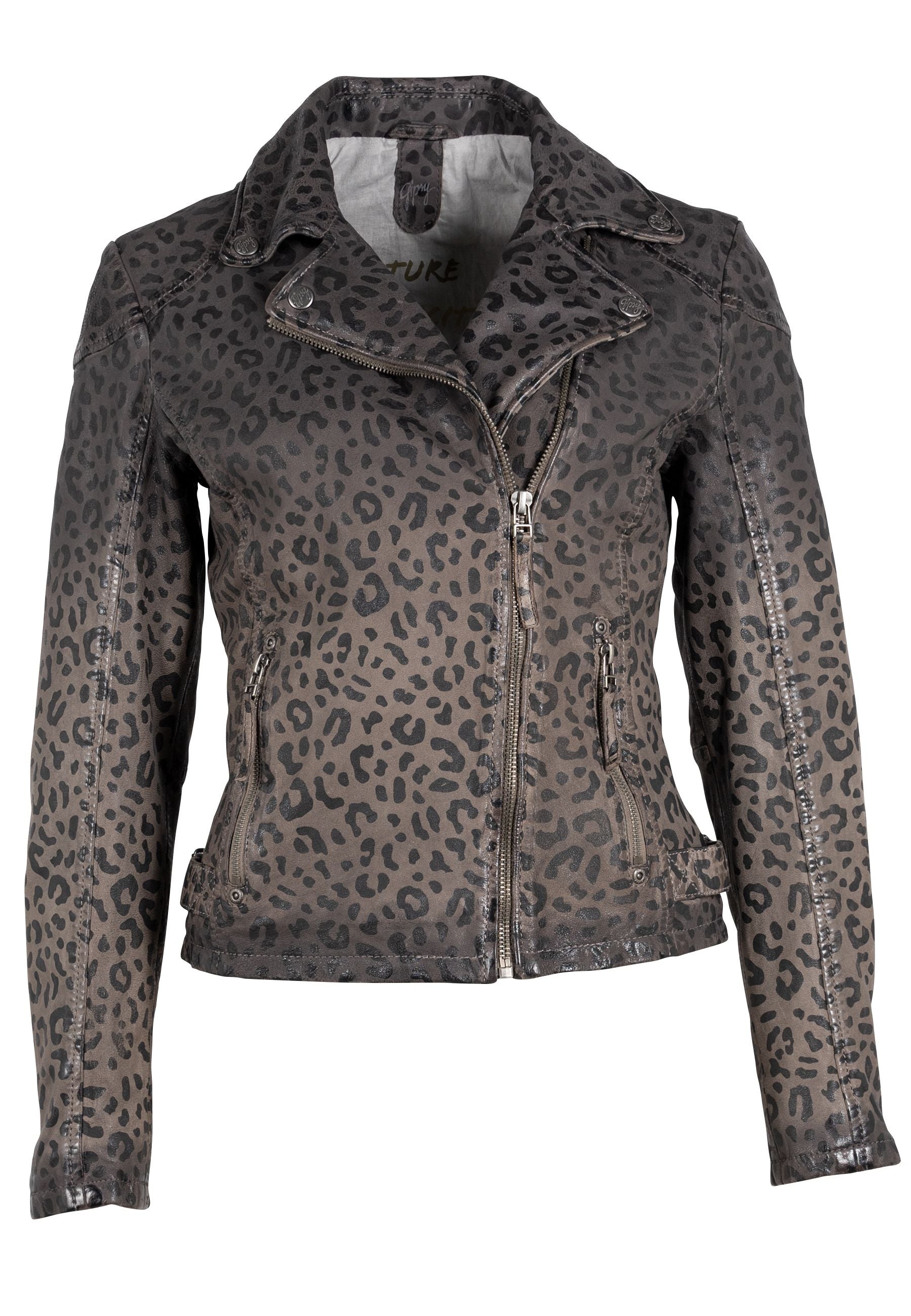 Vicki RF Leather Jacket Snow Leopard mauritiusleather