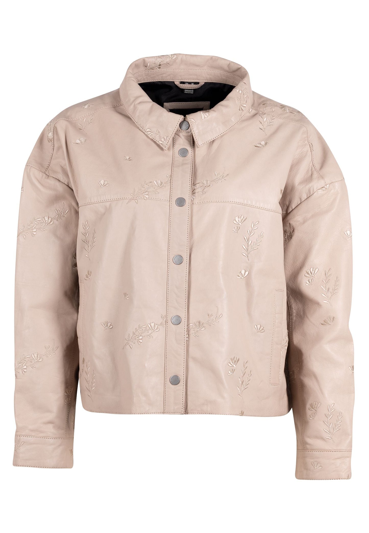 Lauren OS Leather Jacket, Ivory/Taupe