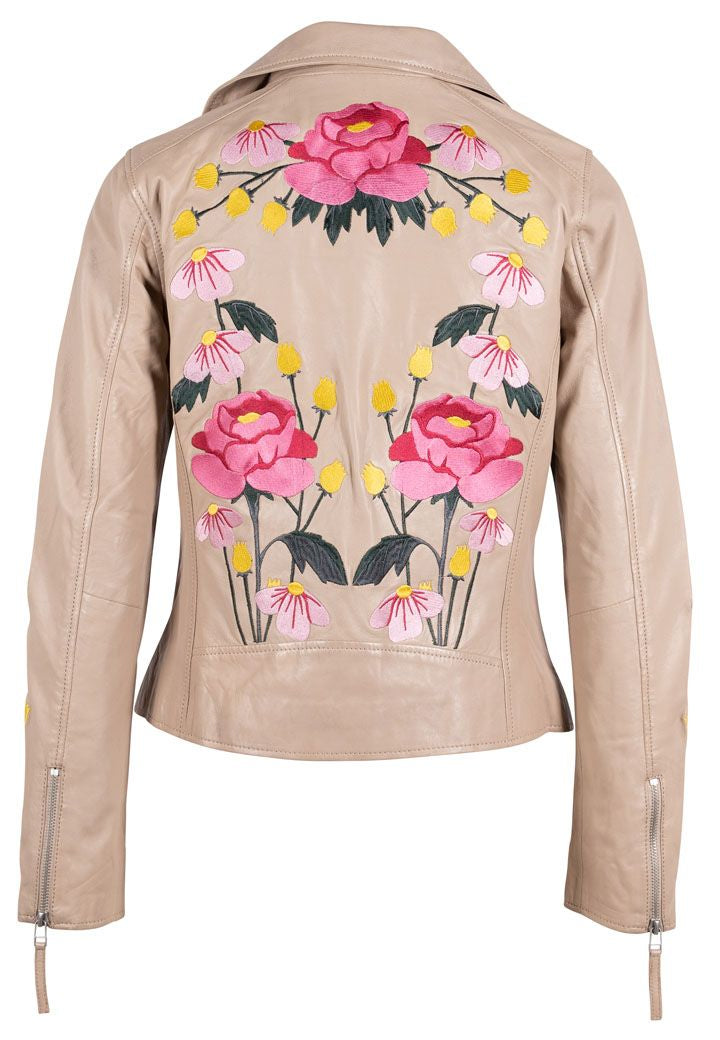 Peonie RF Leather Jacket, Light Beige