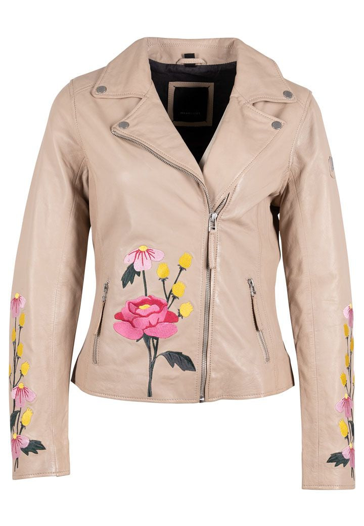 Peonie RF Leather Jacket, Light Beige