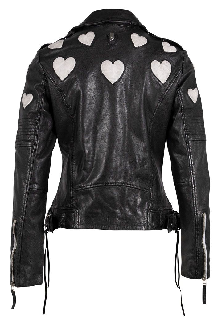 Reo RF Heart Detail Leather Jacket, Black