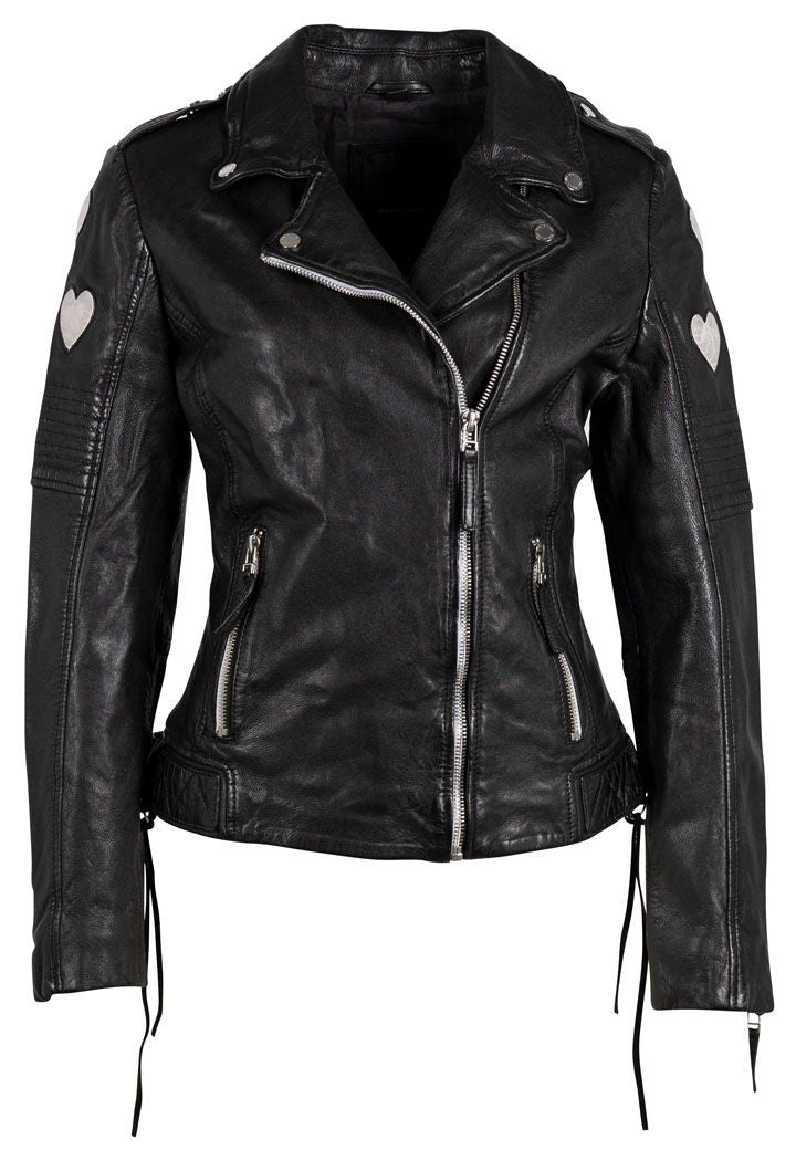 Reo RF Heart Detail Leather Jacket, Black