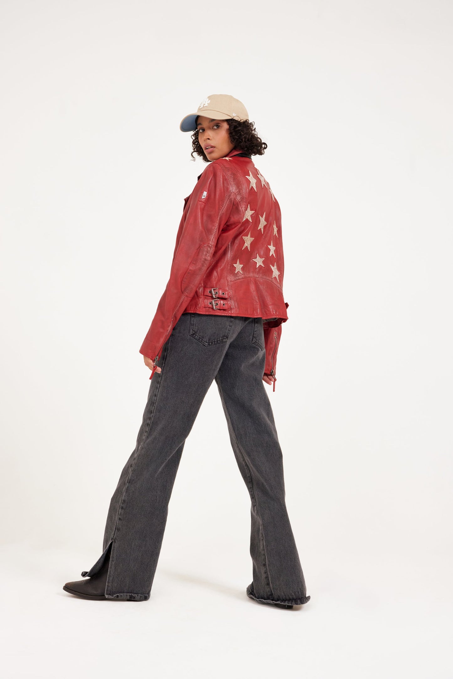 Christy RF Star Detail Leather Jacket, Red