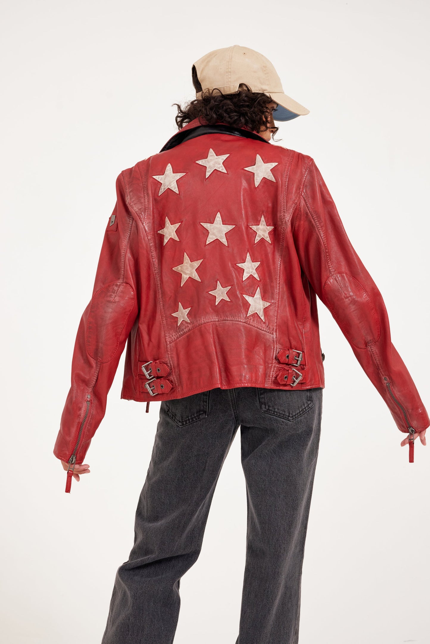 Christy RF Star Detail Leather Jacket, Red