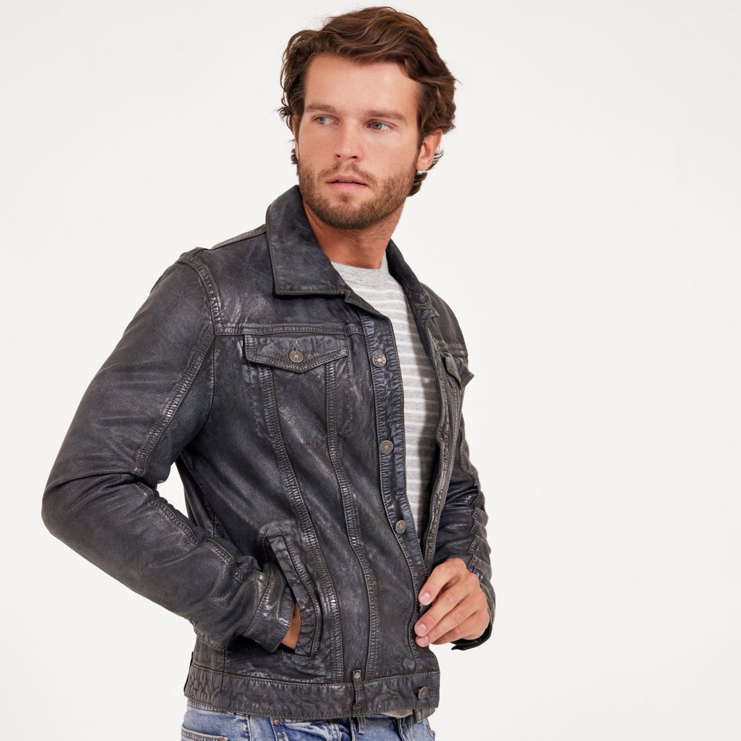 Geoff RF Leather Jacket, Anthracite