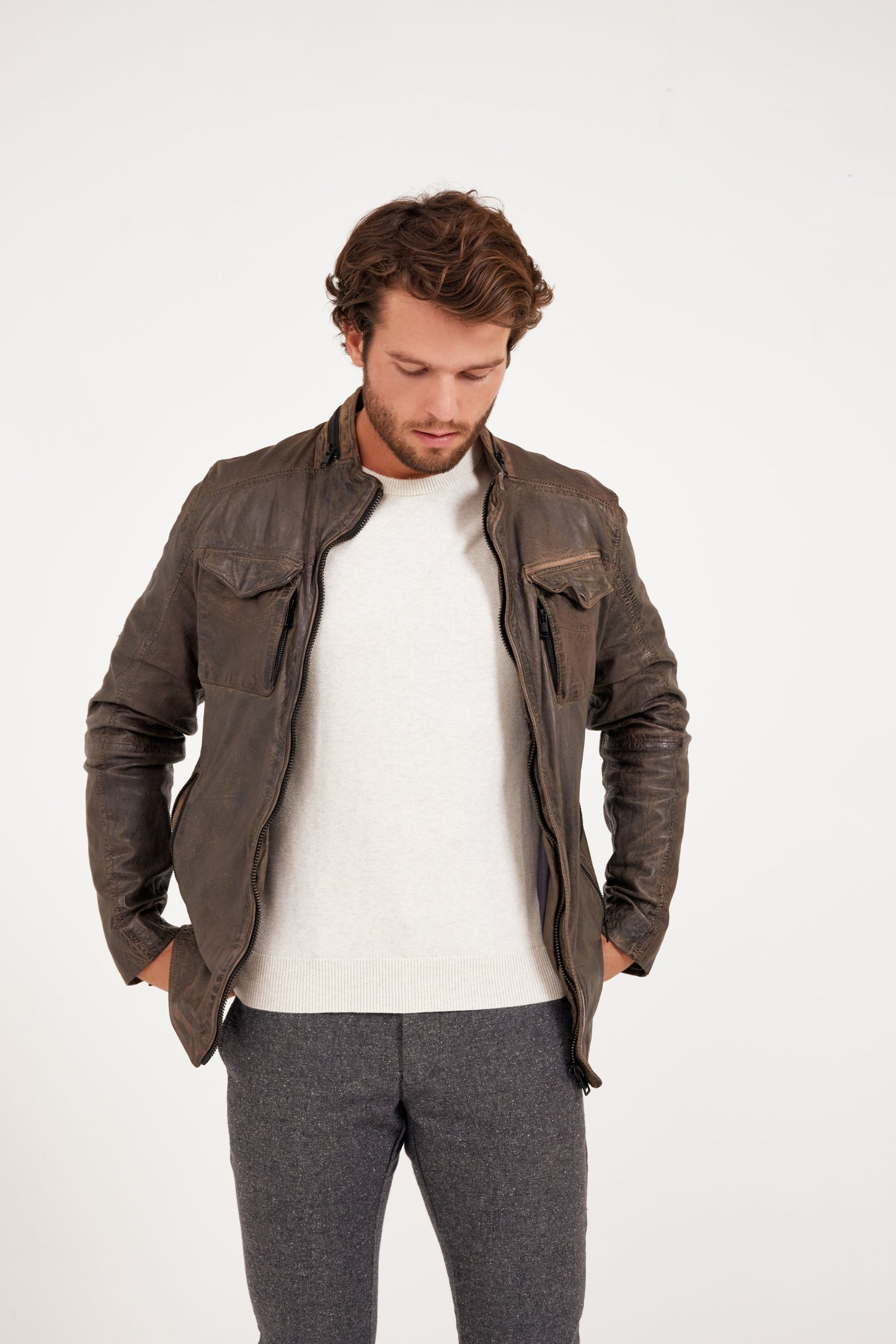 Cove RF Leather Jacket, Elephant