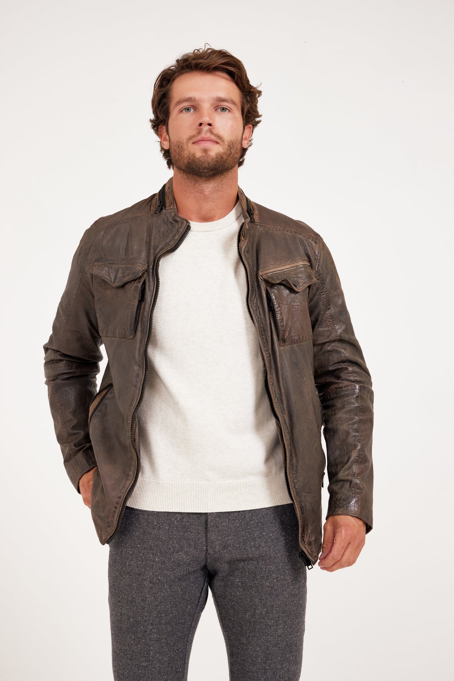 Cove RF Leather Jacket, Elephant