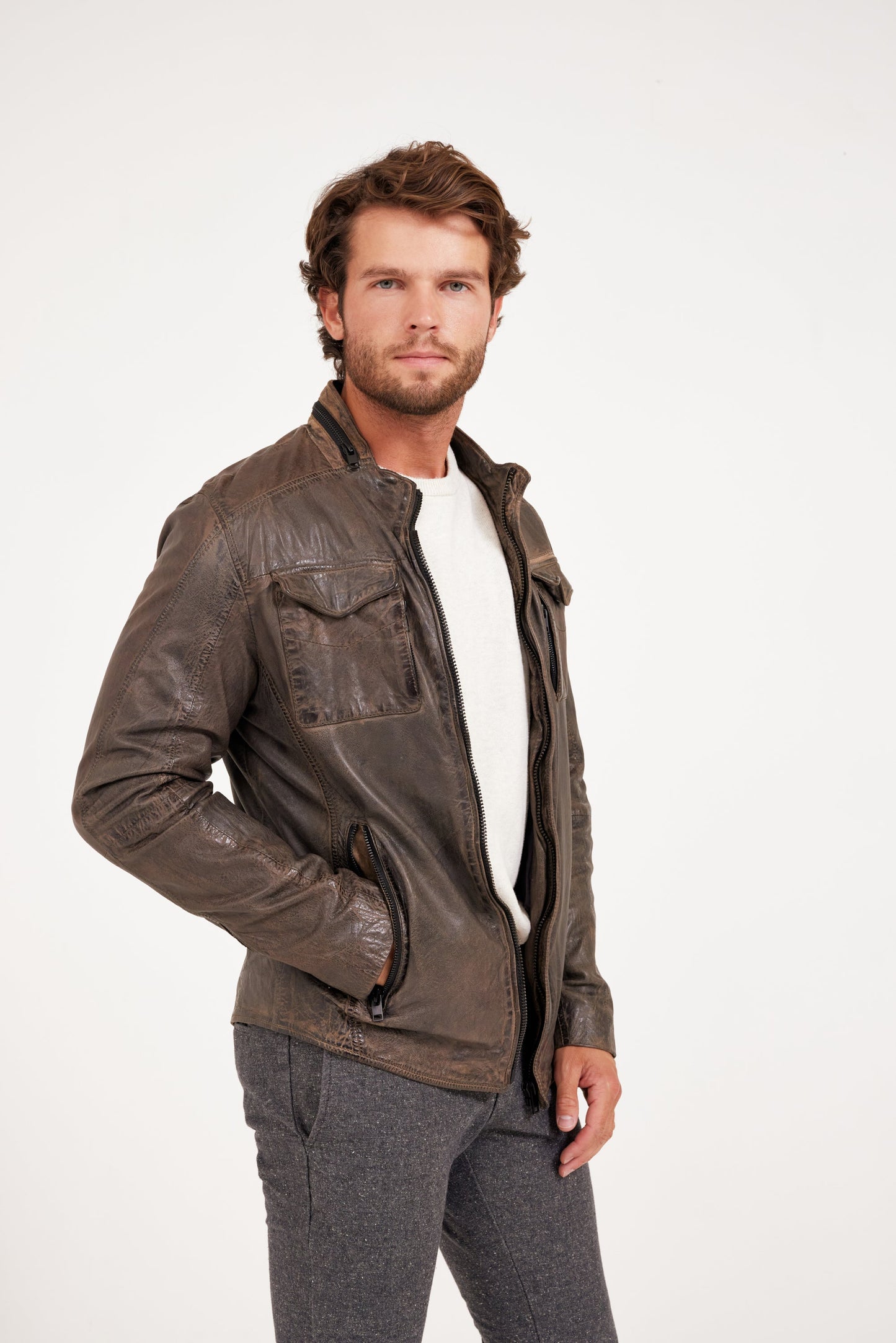 Cove RF Leather Jacket, Elephant