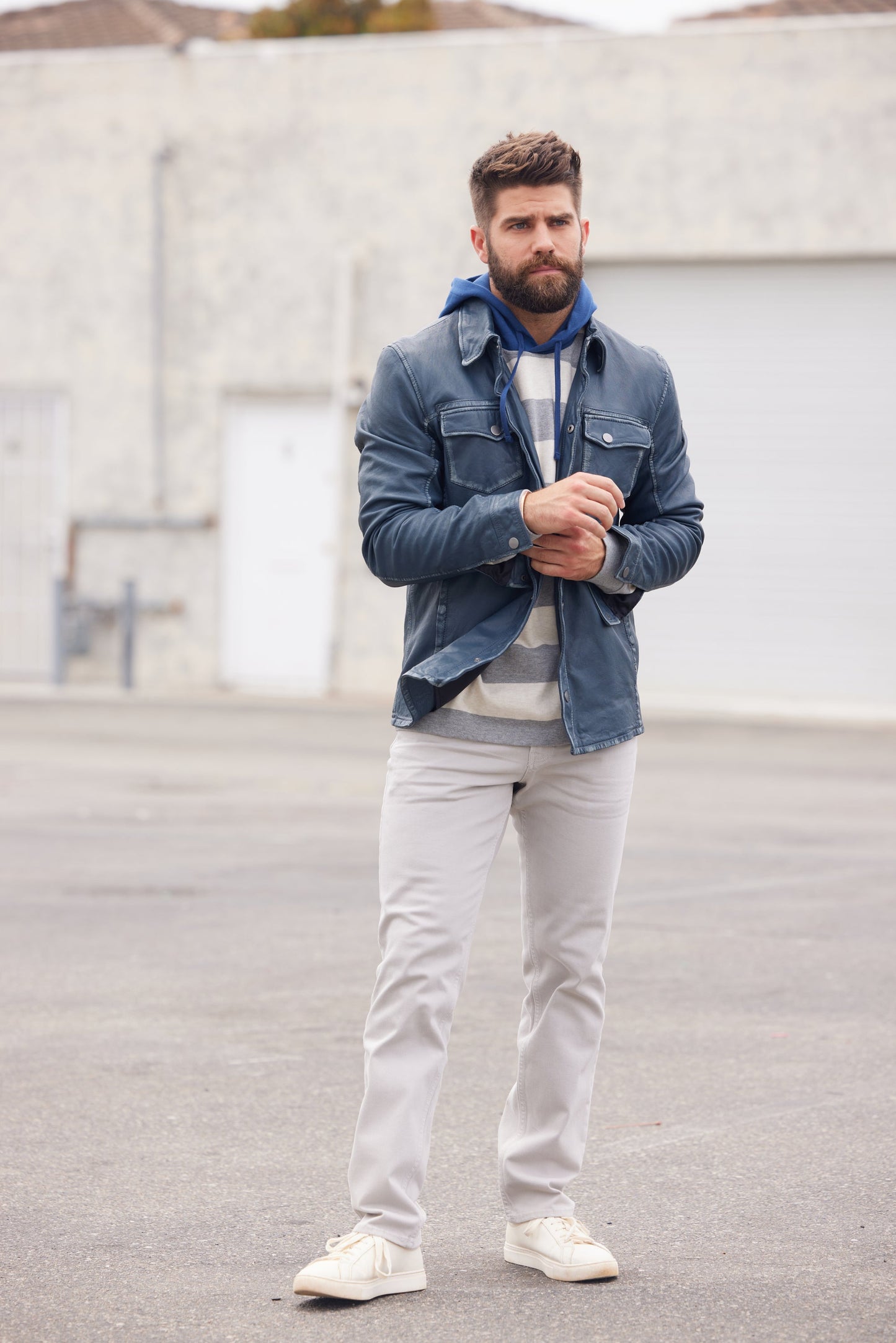 Wake RF Leather Jacket, Denim Blue