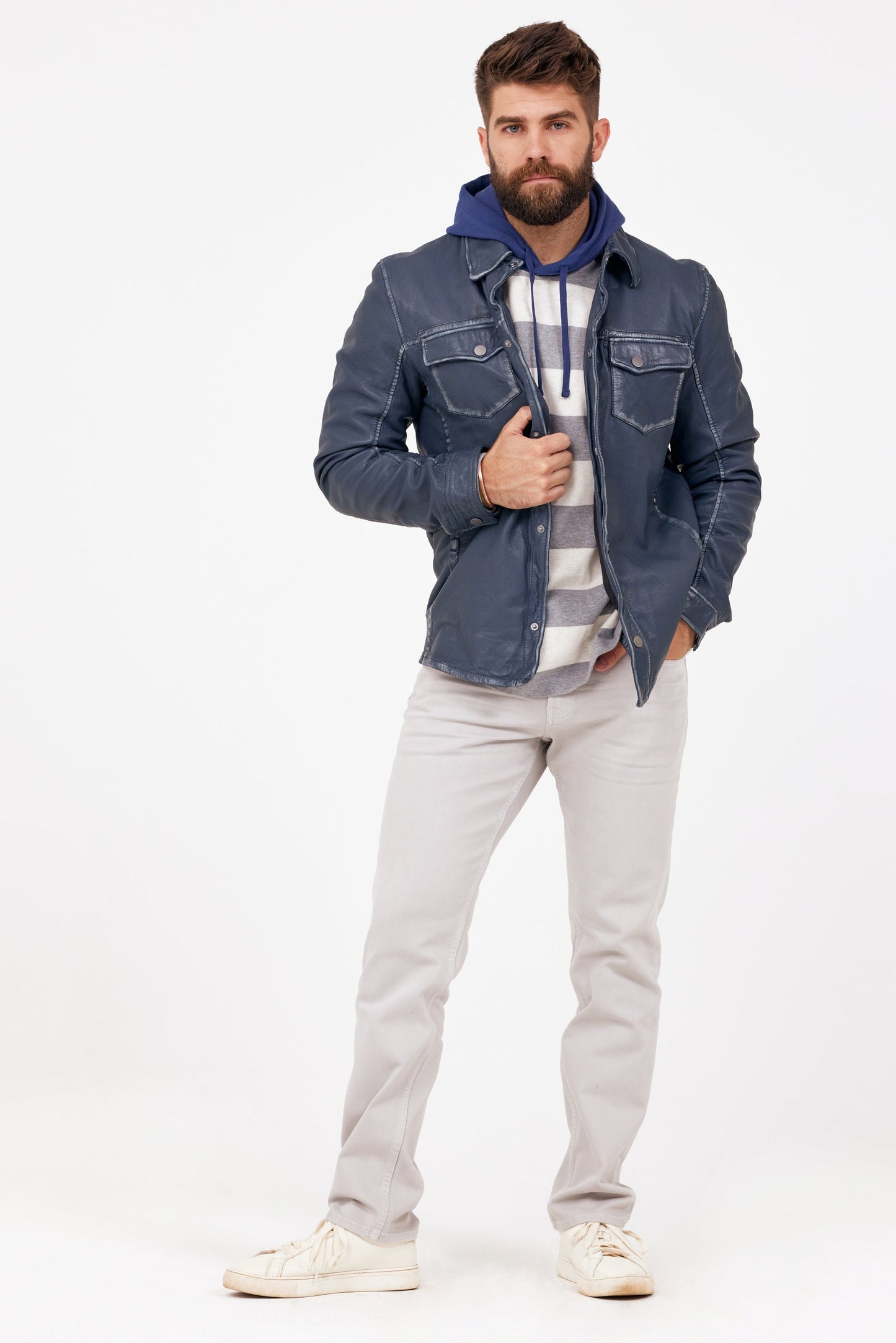 Wake RF Leather Jacket, Denim Blue