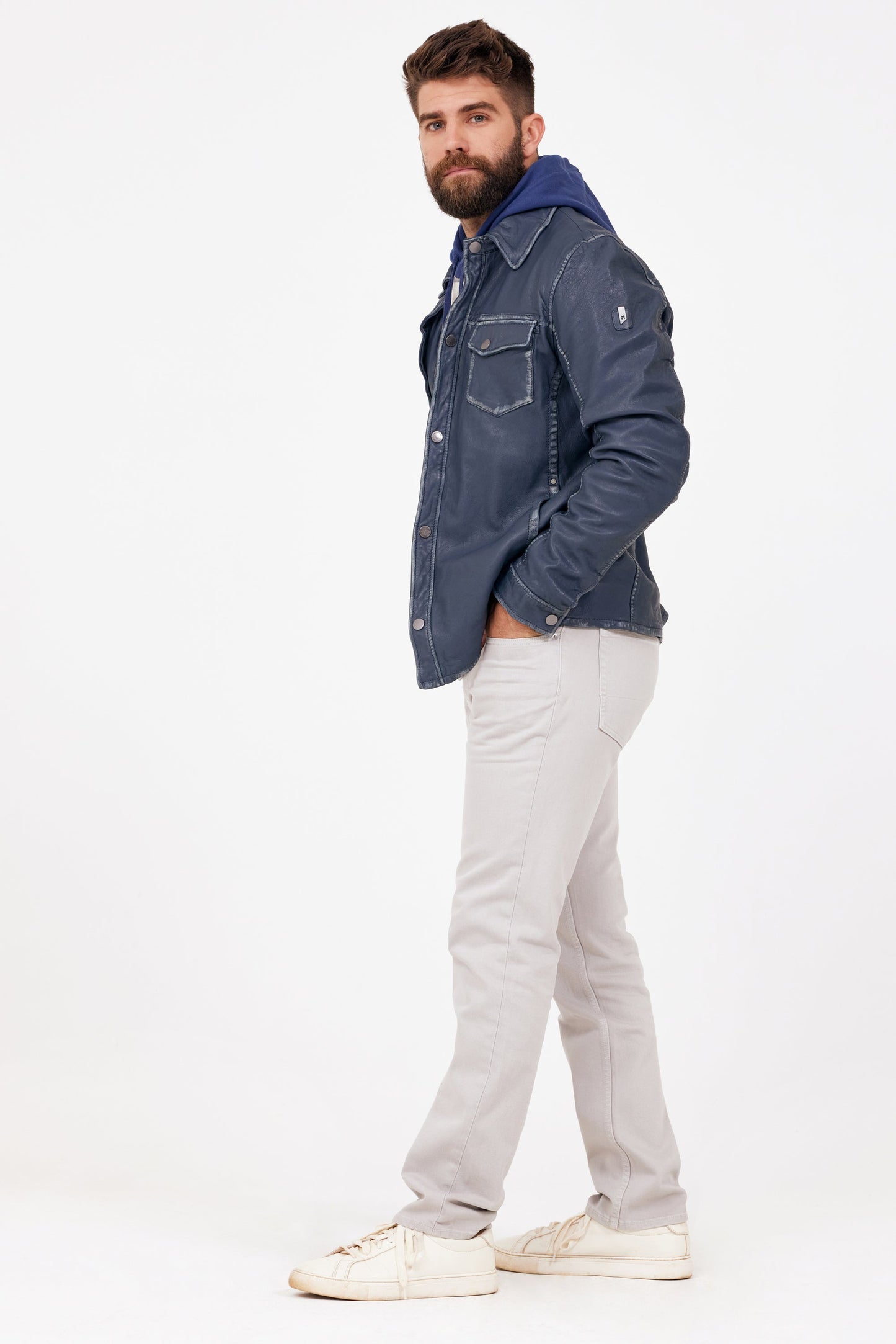 Wake RF Leather Jacket, Denim Blue